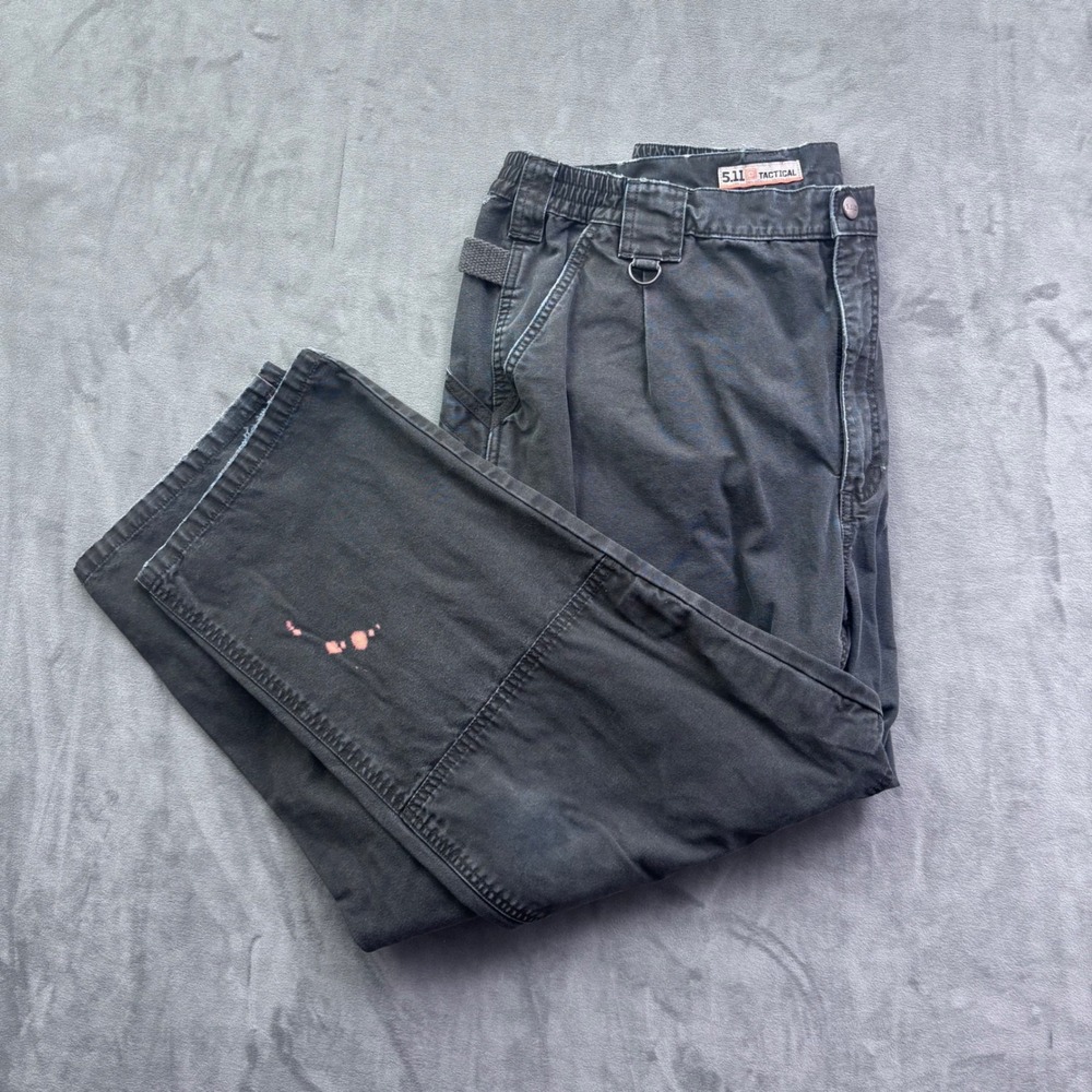 5.11 Tactical Mens Black Canvas Cargo Pants 38x30 Work Utility Faded Bleach